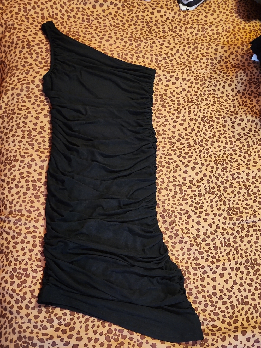 Asymmetrical One-Shoulder Black Ruched Women’s Dress